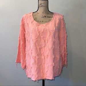 peck&peck Pink Shell Long Sleeve Frayed Detail Top